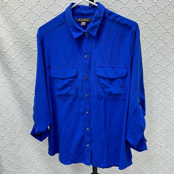 Tommy Bahama Women’s 100% Silk Button Down Roll Tab Sleeve Blouse Top Size Large - Picture 1 of 8